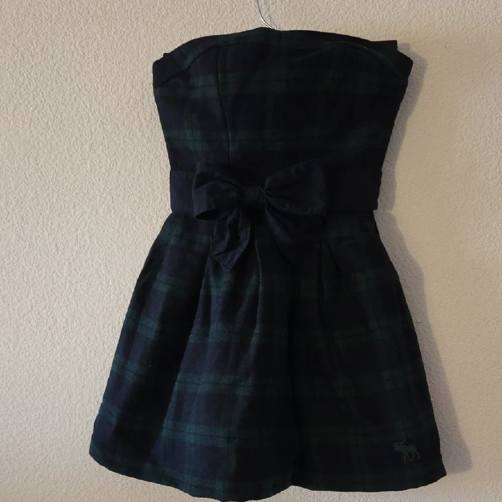 Adorable Vintage Abercrombie & Fitch Dark Plaid Strapless Mini Dress - Picture 2 of 9